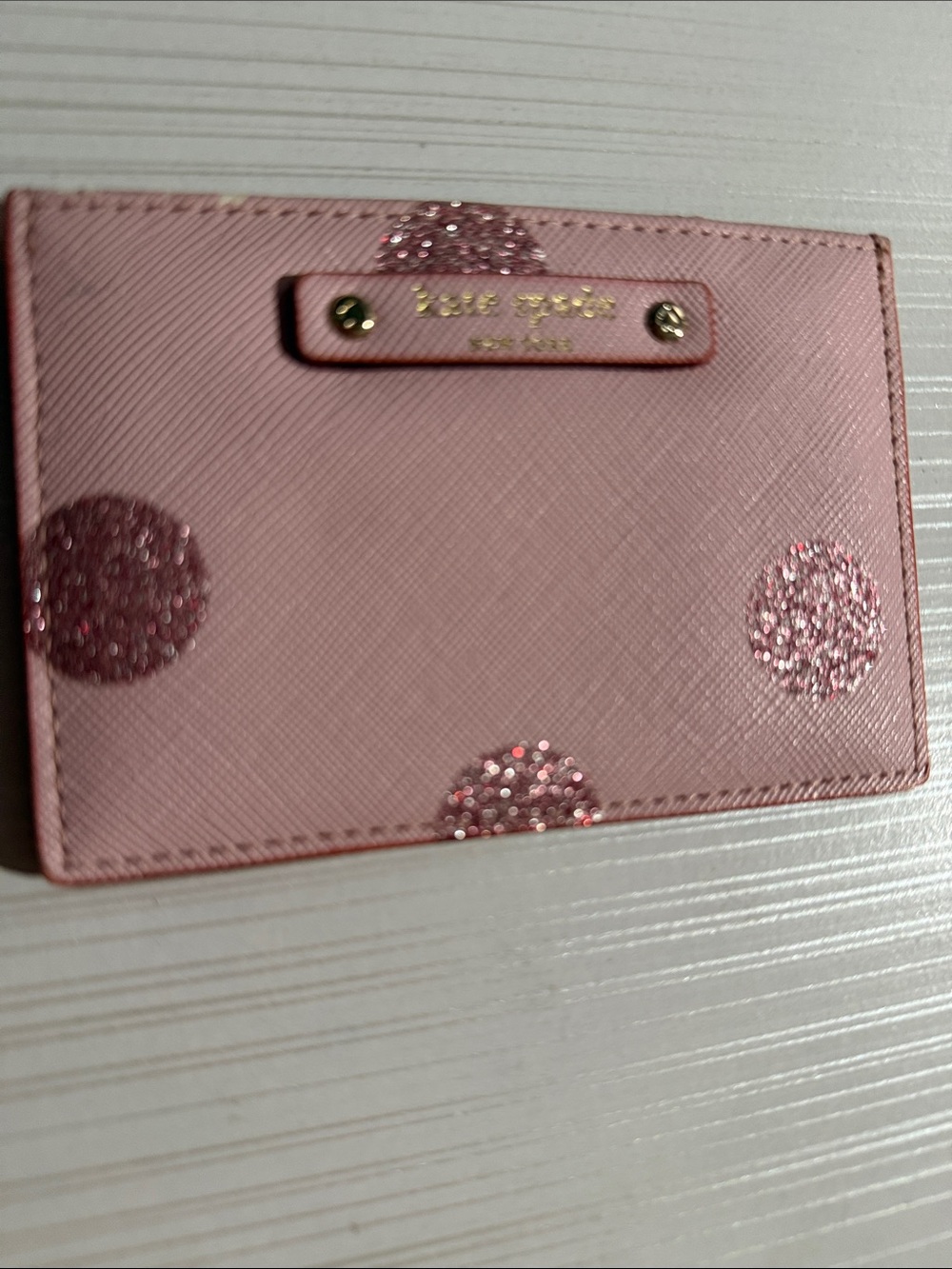 Kate Spade New York Haven Lane Graham card case wallet in pink with glitter dots - Picture 2 of 6